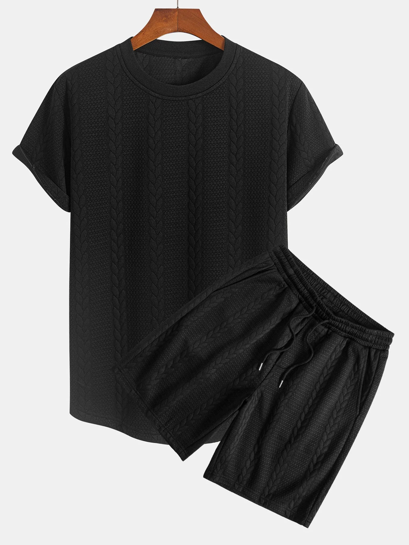 Aarón® | Twist Jacquard Arc Hem T-Shirt & Twist Jacquard Shorts - Image 2