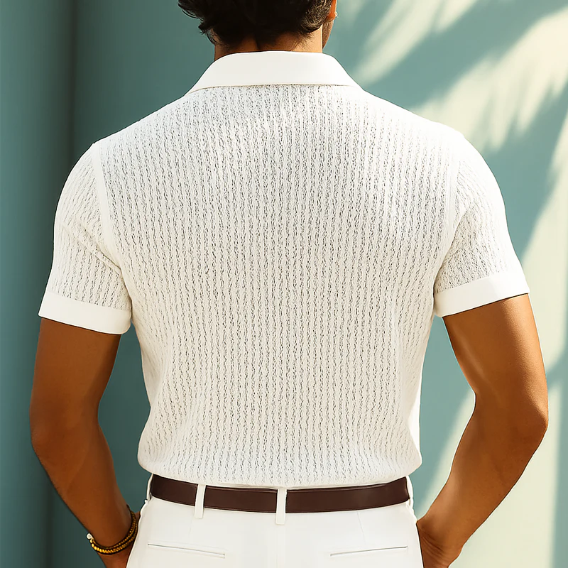 Aaron | Men'S Business Solid Color Knitted Short-Sleeved Shirt - Image 3