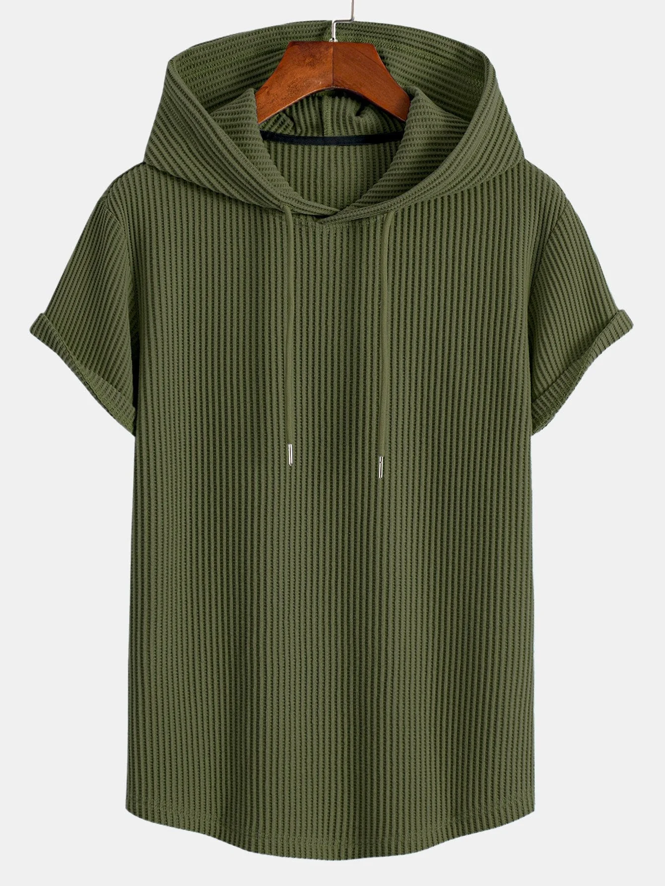 Adalton® | Knitted Waffle Arc Hem Hooded T-Shirt & Drawstring Waffle Shorts - Image 7