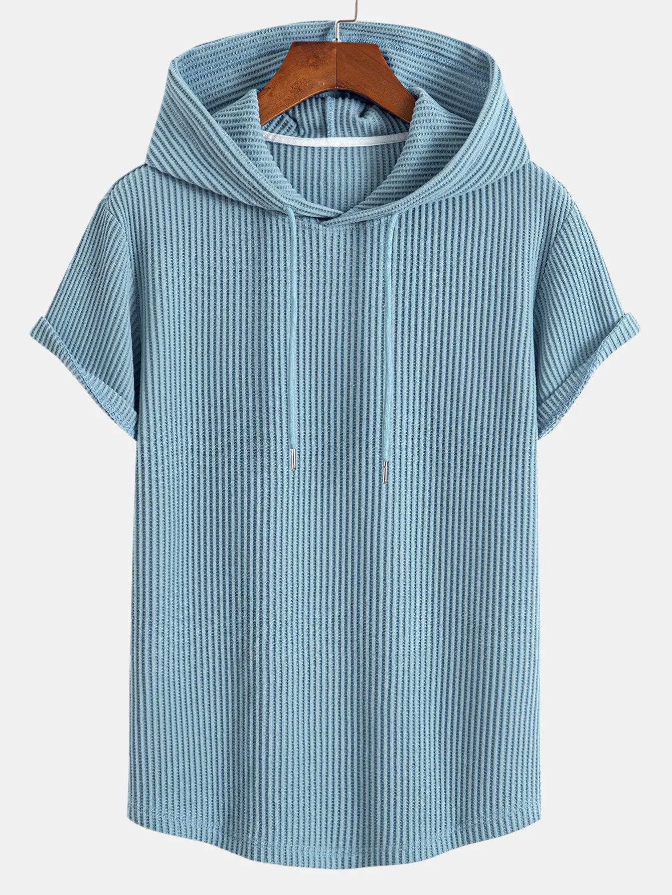 Adalton® | Knitted Waffle Arc Hem Hooded T-Shirt & Drawstring Waffle Shorts - Image 9
