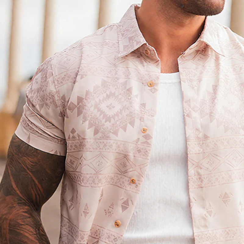 Adam | Men'S Retro Street Geometric Print Lapel Short Sleeve Shirt - Image 3