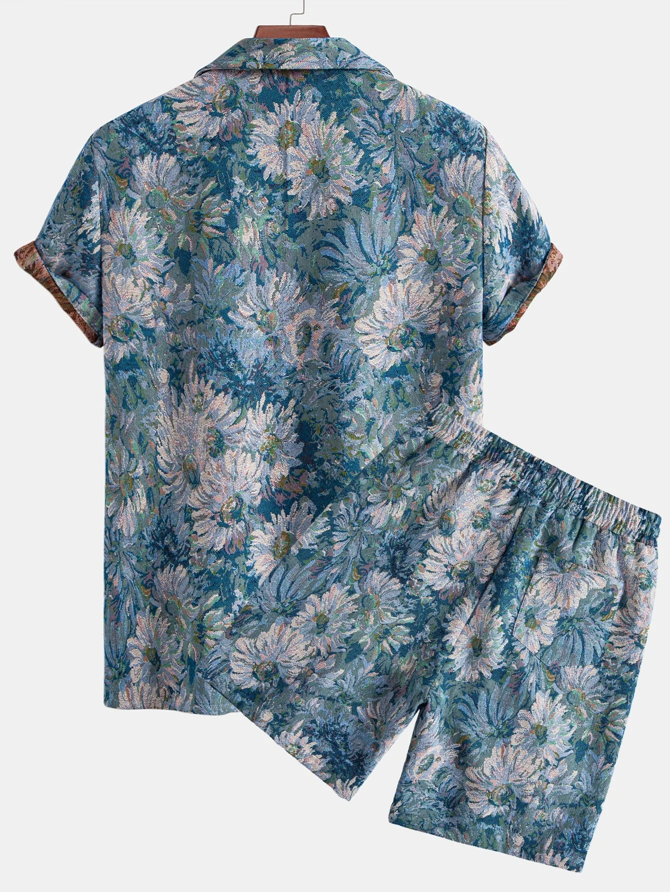 Adeimantos® | Painted Floral Jacquard Cuban Shirt & Shorts - Image 2
