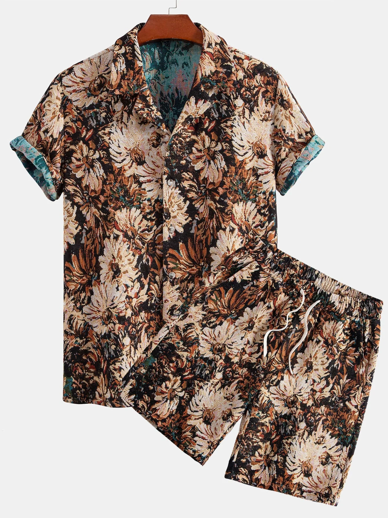 Adeimantos® | Painted Floral Jacquard Cuban Shirt & Shorts - Image 3