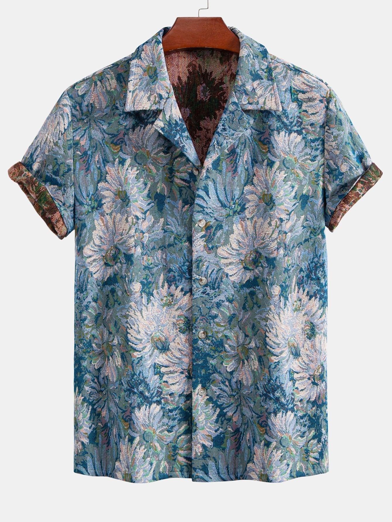 Adeimantos® | Painted Floral Jacquard Cuban Shirt & Shorts - Image 7