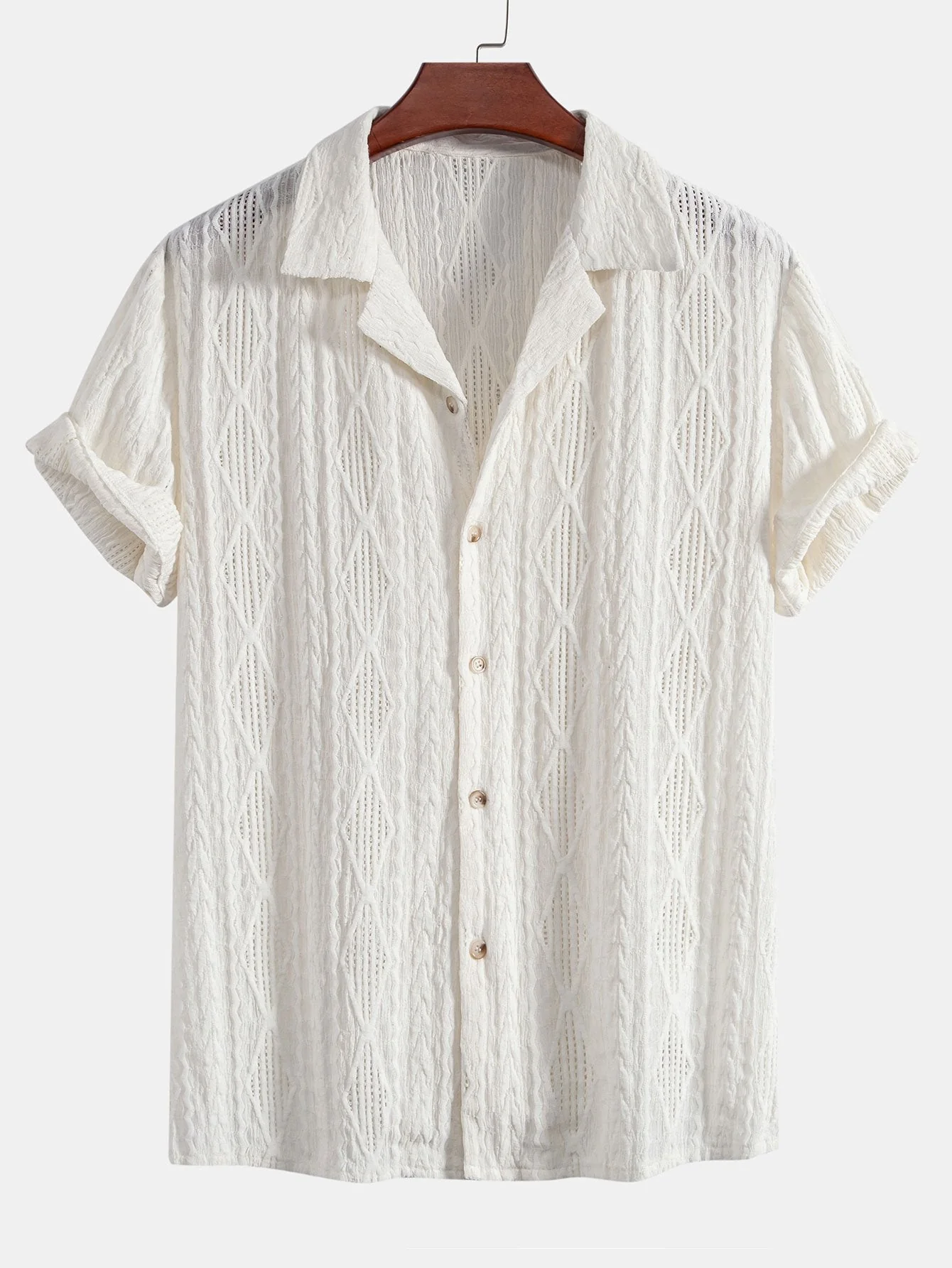 Adelin® | Geometric Jacquard Cuban Shirt & Linen Drawstring Shorts - Image 7