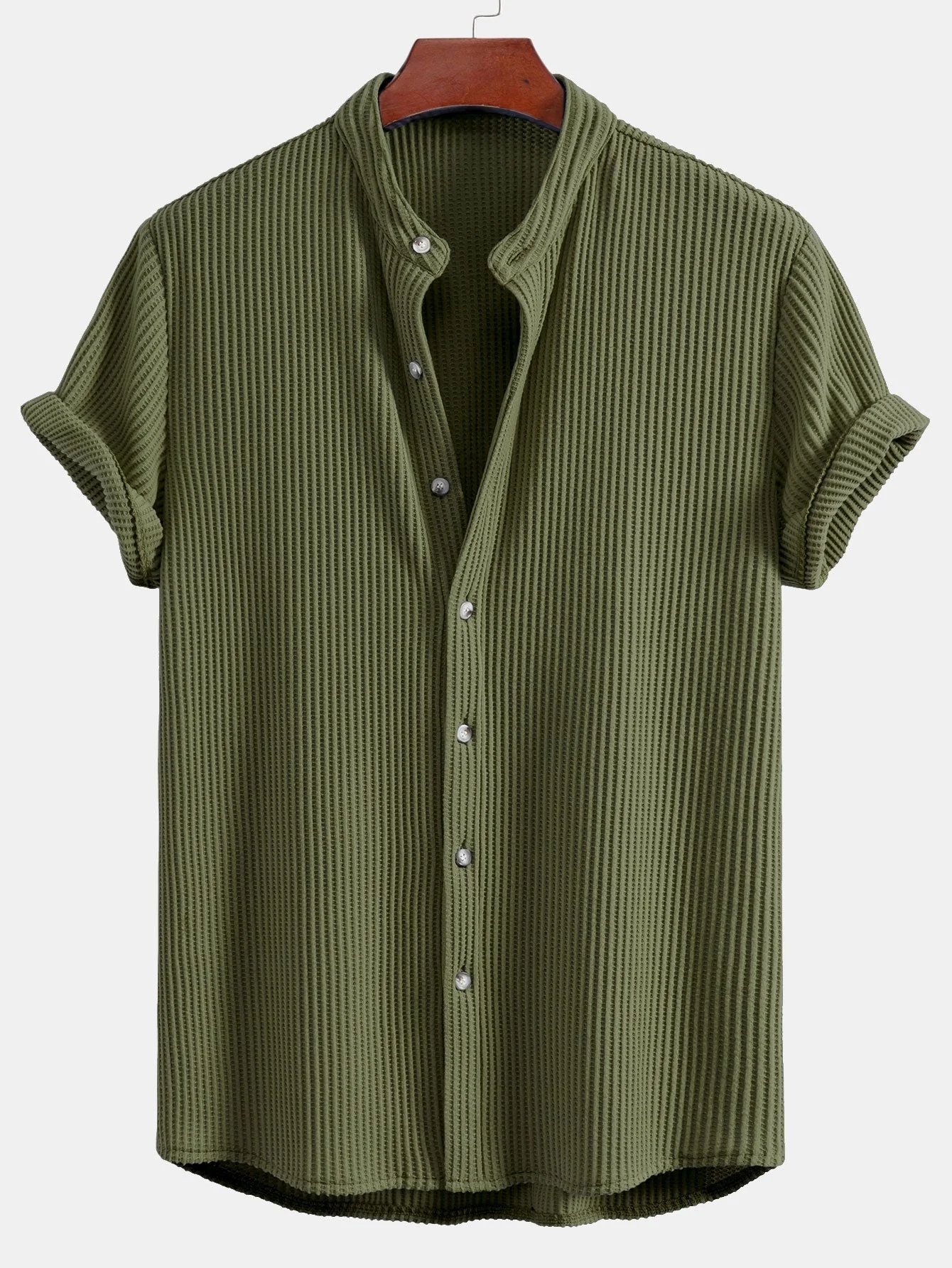 Adelmo® | Waffle Stand Collar Shirt & Drawstring Waffle Shorts - Image 11