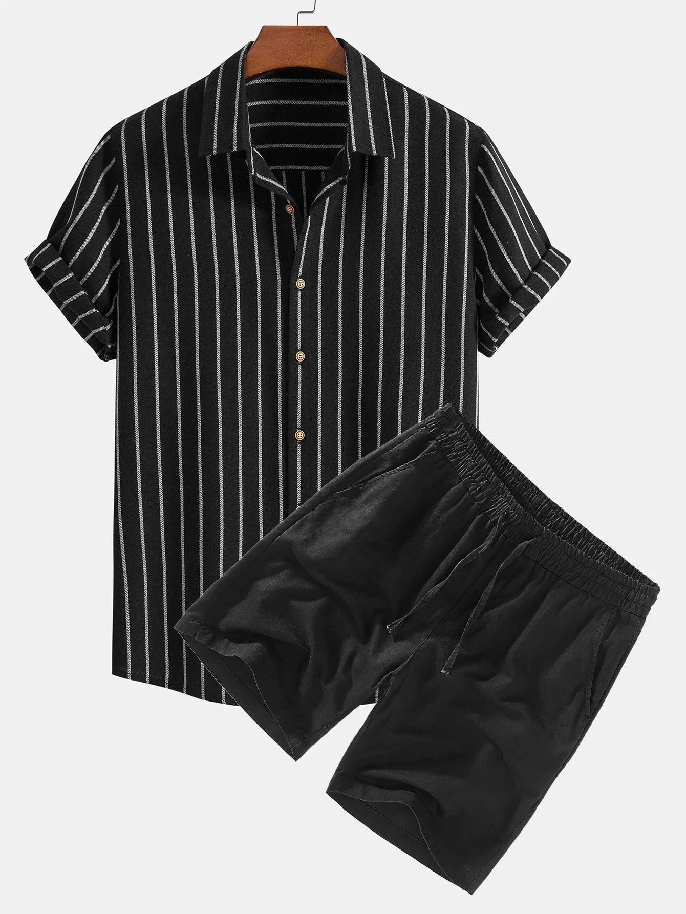 Adelphius® | Cotton Blend Striped Button Up Shirt & Linen Drawstring Shorts - Image 3