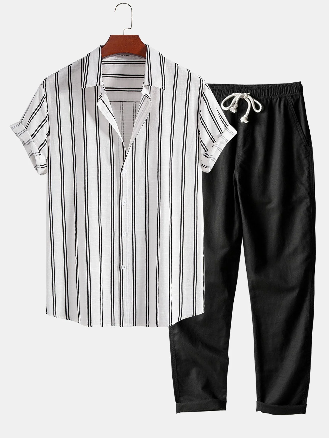 Adhemar® | Linen Look Striped Button Up Shirt & Straight Leg Linen Pants - Image 2