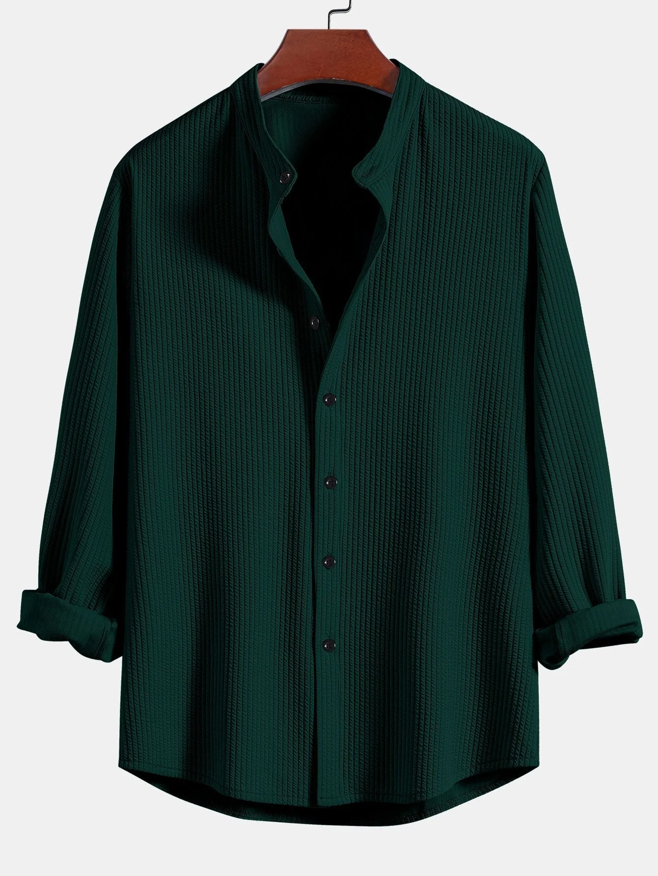 Adlar® | Long Sleeve Muscle Fit Ribbed Stand Collar Shirt & Straight Leg Linen Pants - Image 10