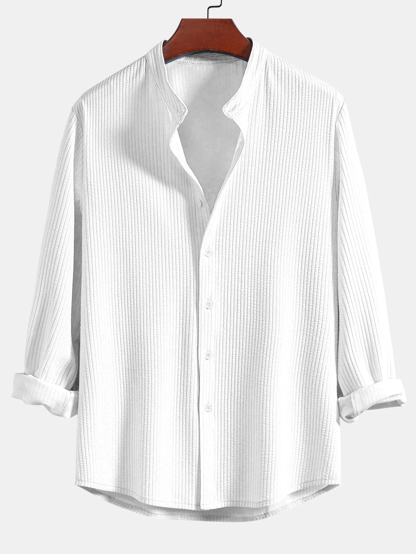 Adlar® | Long Sleeve Muscle Fit Ribbed Stand Collar Shirt & Straight Leg Linen Pants - Image 16