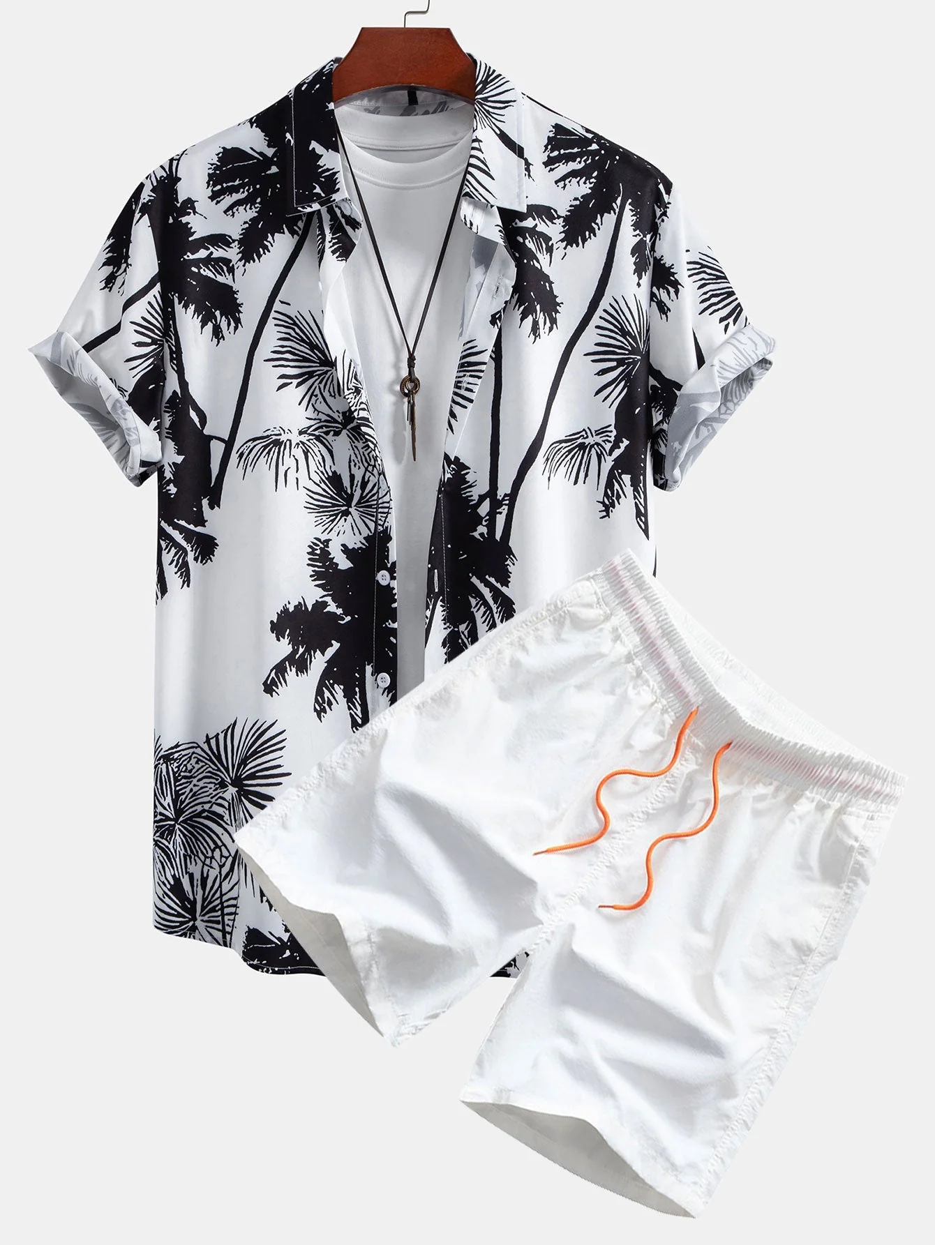 Adonia® | Palm Trees Print Button Up Shirt & Man Mid Length Drawstring Swim Shorts - Image 2