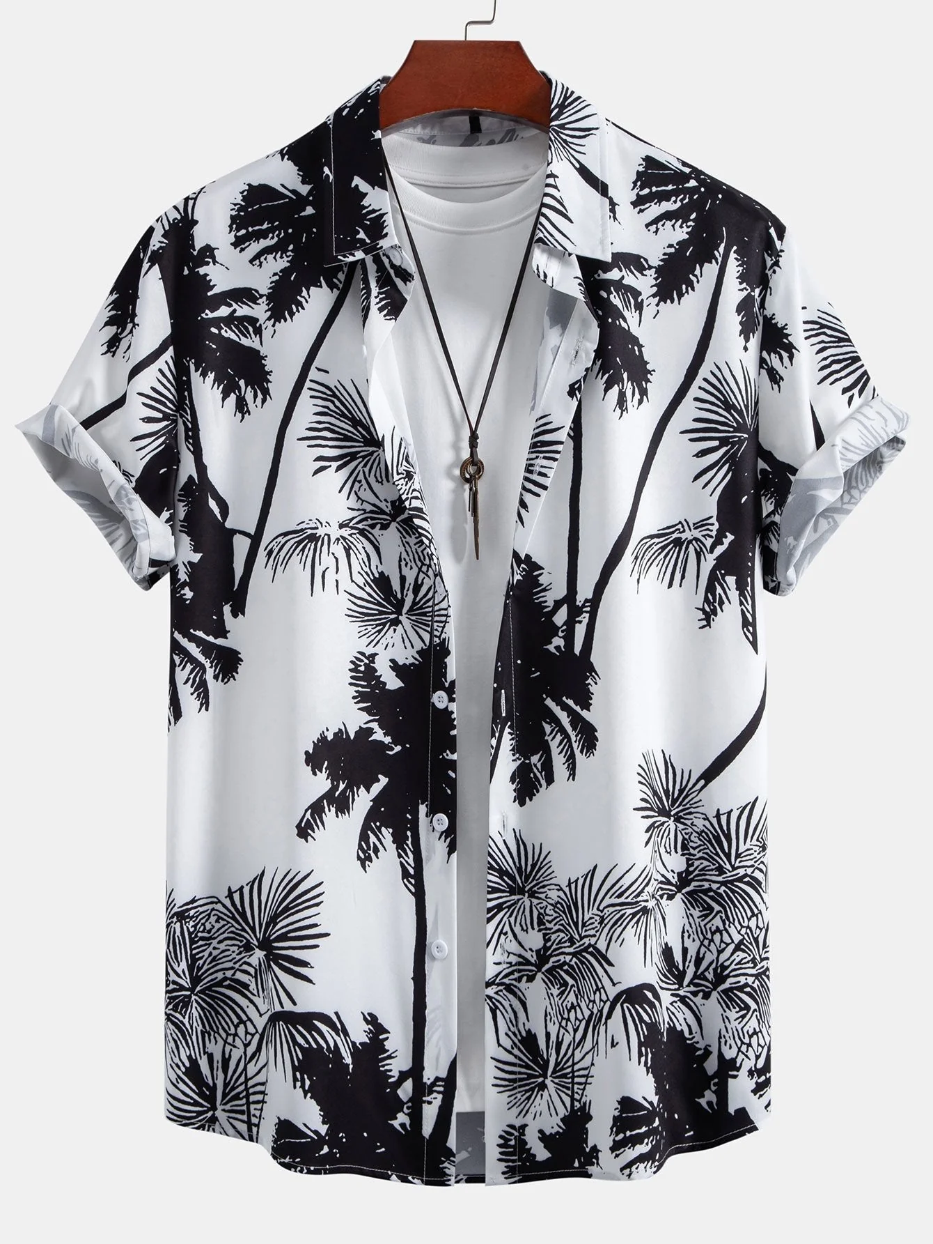 Adonia® | Palm Trees Print Button Up Shirt & Man Mid Length Drawstring Swim Shorts - Image 3