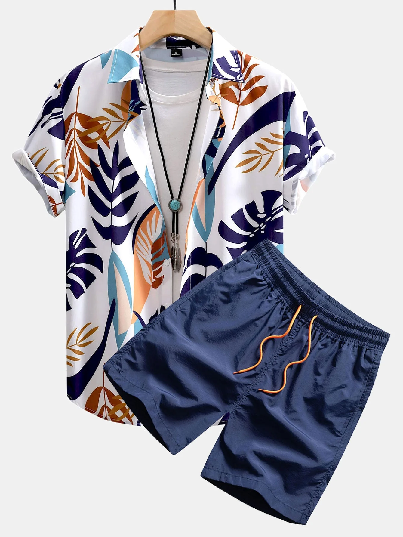 Adonis® | Colorful Leaf Print Button Up Shirt & Swim Shorts - Image 3