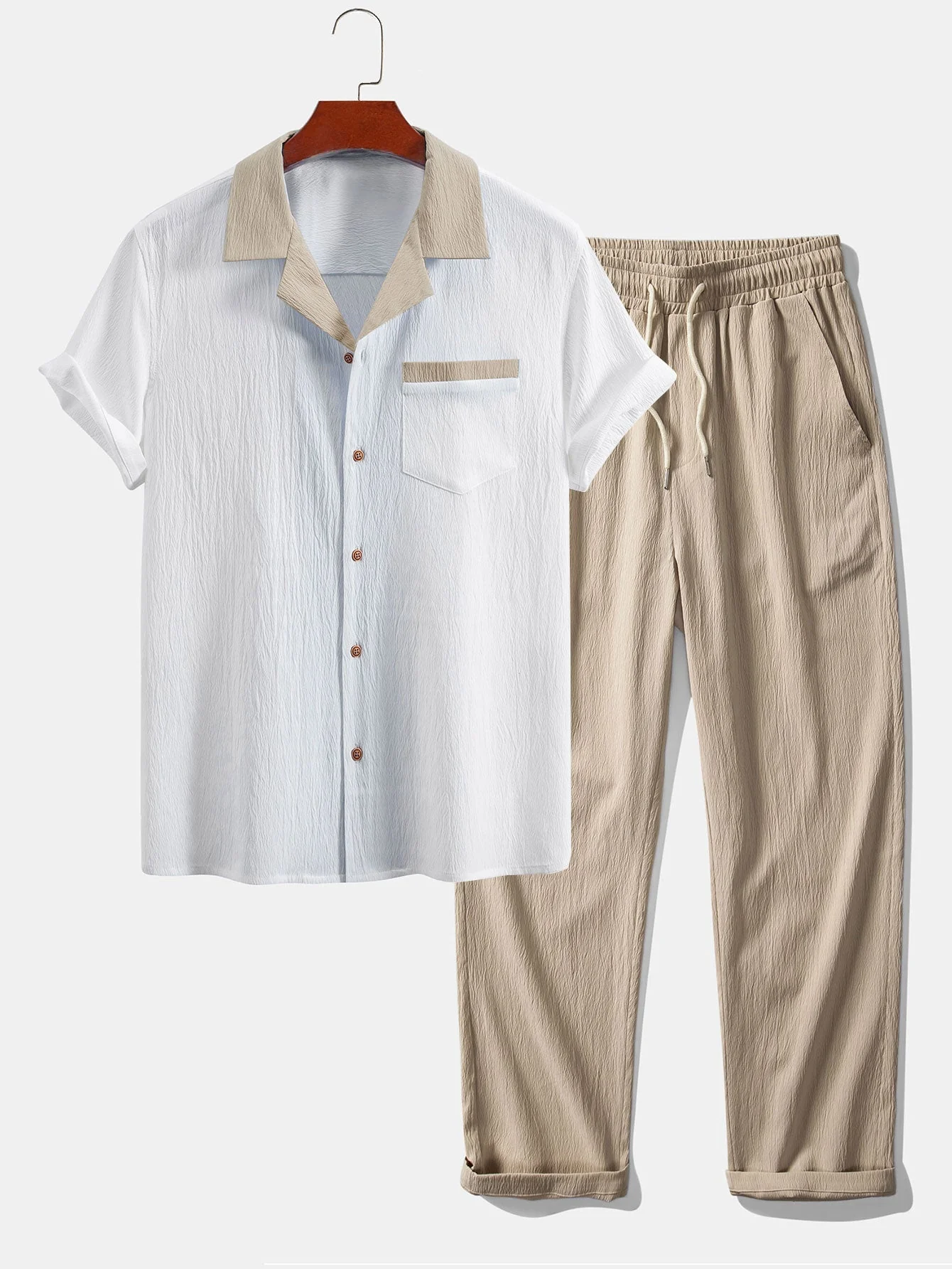Aedon® | Textured Contrast Cuban Shirt & Straight Leg Pants - Image 2
