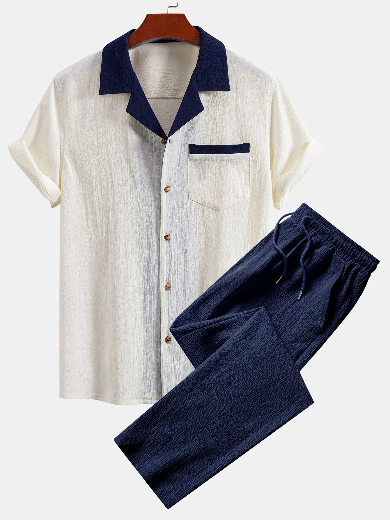 Aedon® | Textured Contrast Cuban Shirt & Straight Leg Pants - Image 3