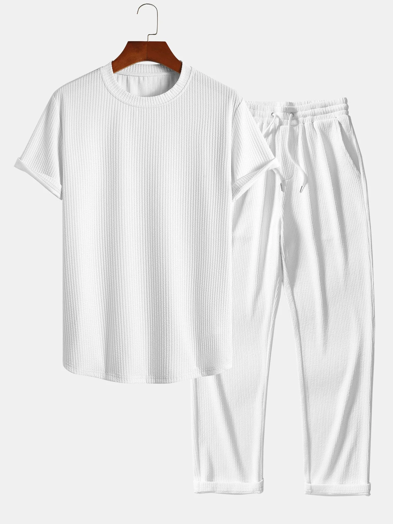 Aeolus® | Muscle Fit Ribbed Arc Hem T-Shirt & Straight Leg Ribbed Pants - Image 2