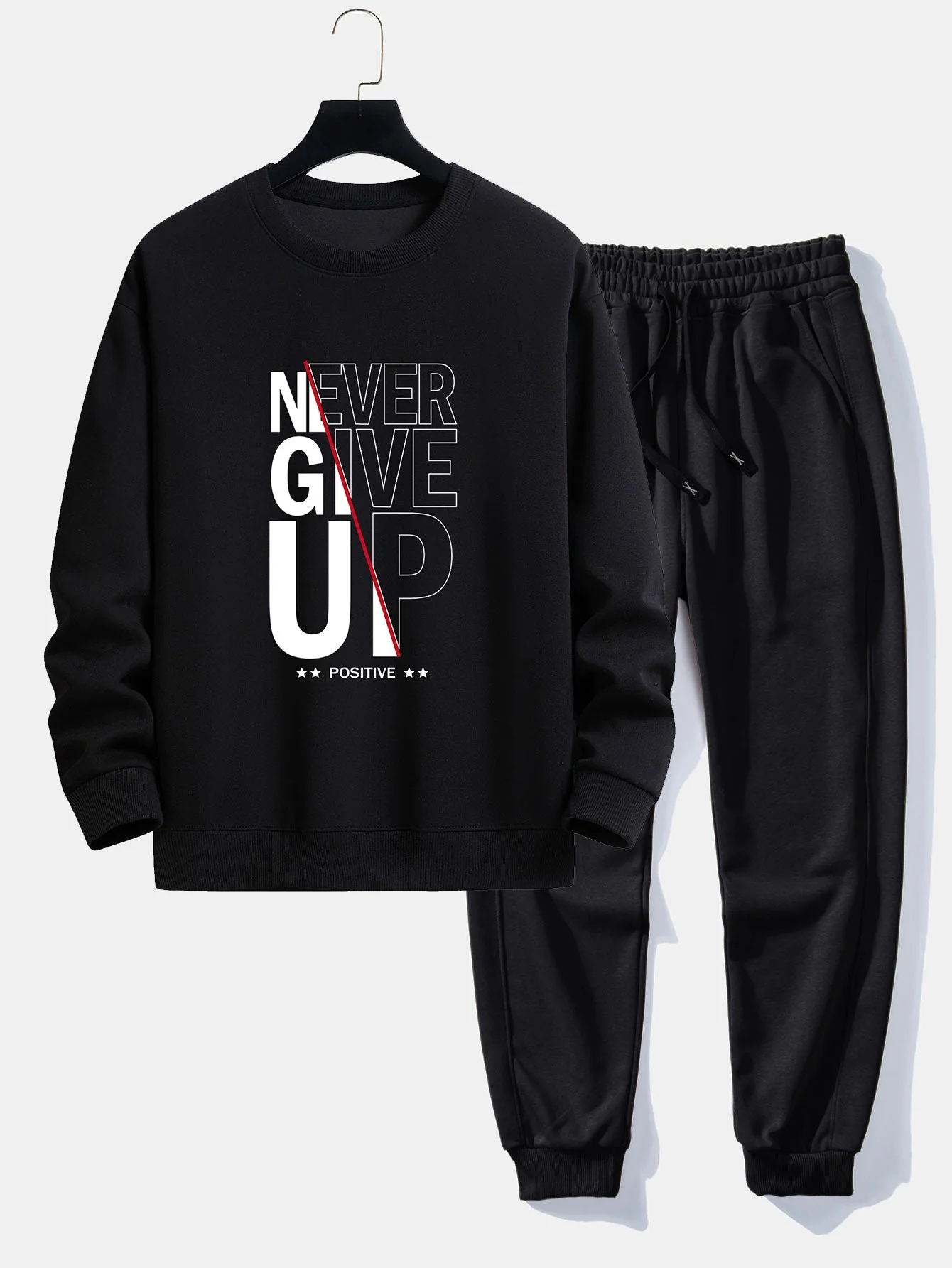 Afram® | Never Give Up Print Relax Fit Sweatshirt & Basic Jogging Pants - Image 2