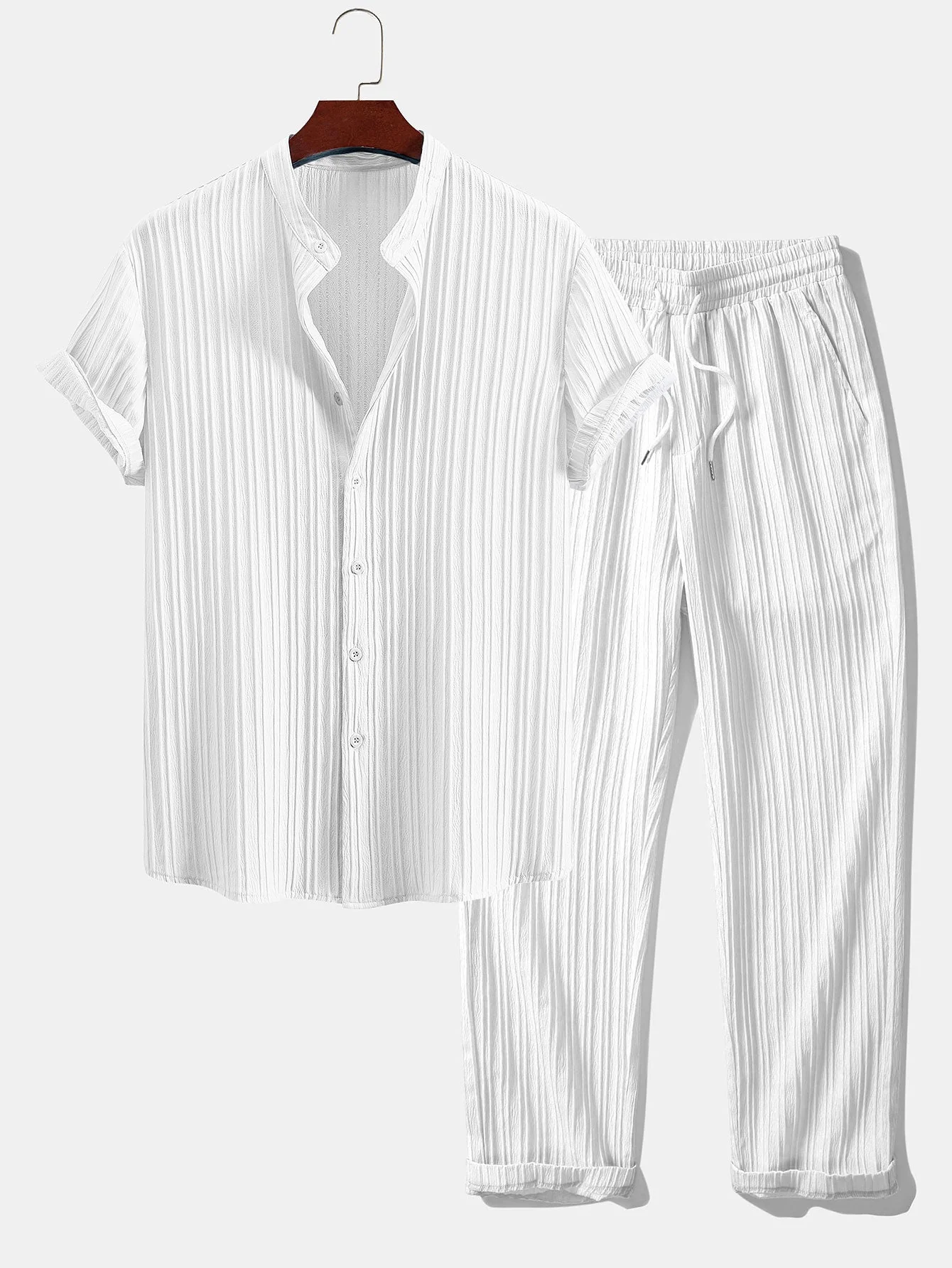 Afton® | Textured Stand Collar Shirt & Straight Leg Pants - Image 2