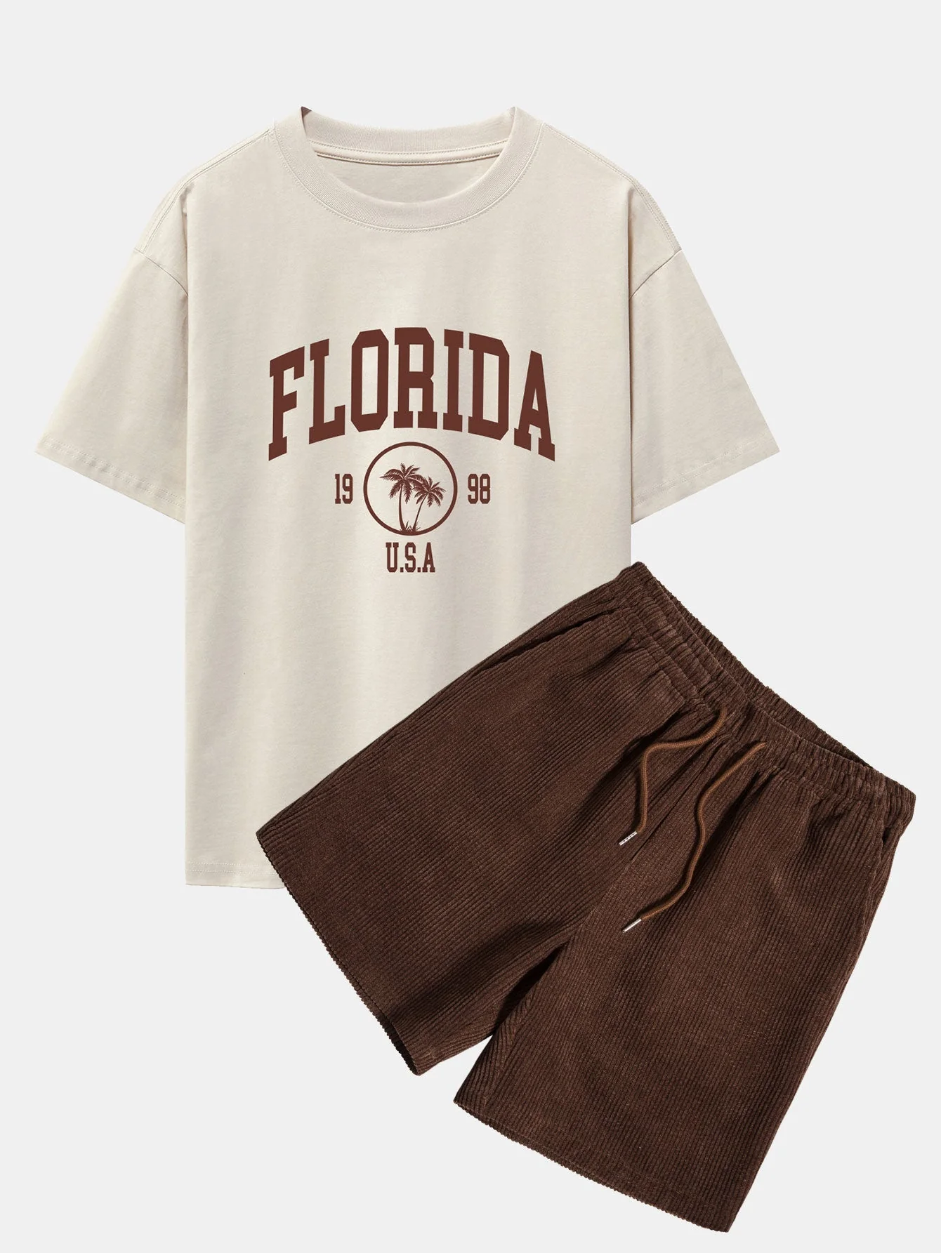 Agrippa® | Florida Palm Tree Print Heavy Weight Oversize T-Shirt & Corduroy Shorts