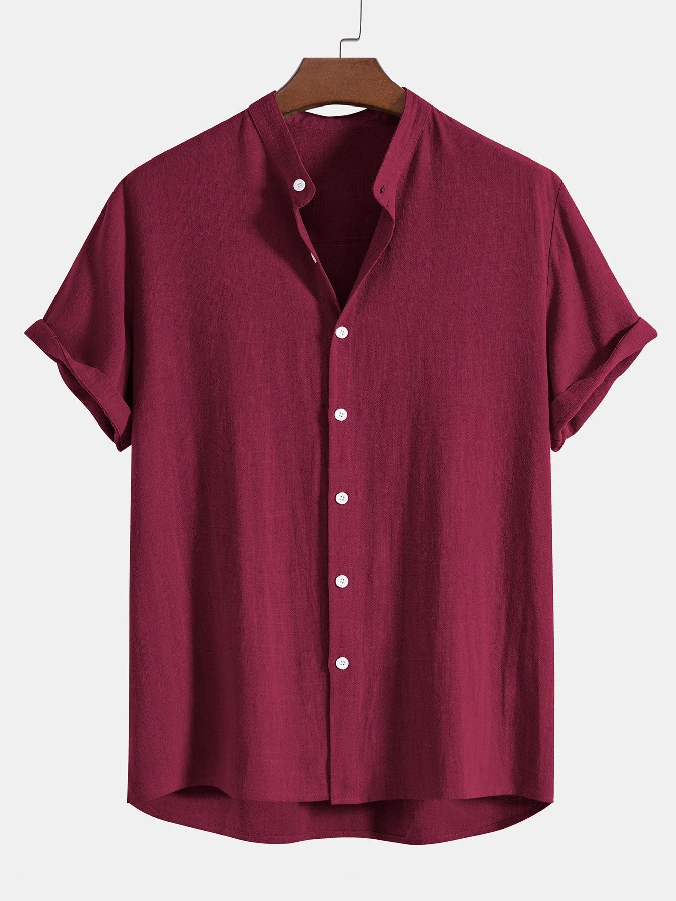 Ahab® | Linen And Rayon Blend Stand Collar Shirt & Linen Cotton Blend Drawstring Shorts - Image 8
