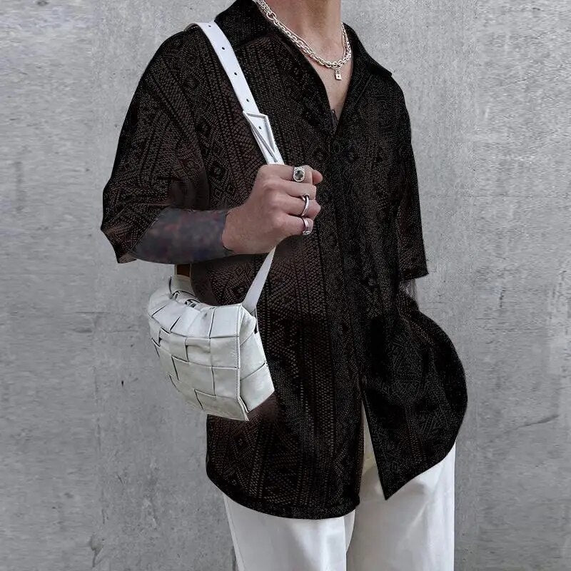 Aiden® | Short-Sleeved Button-Down Shirt With Lace Embroidery - Image 2