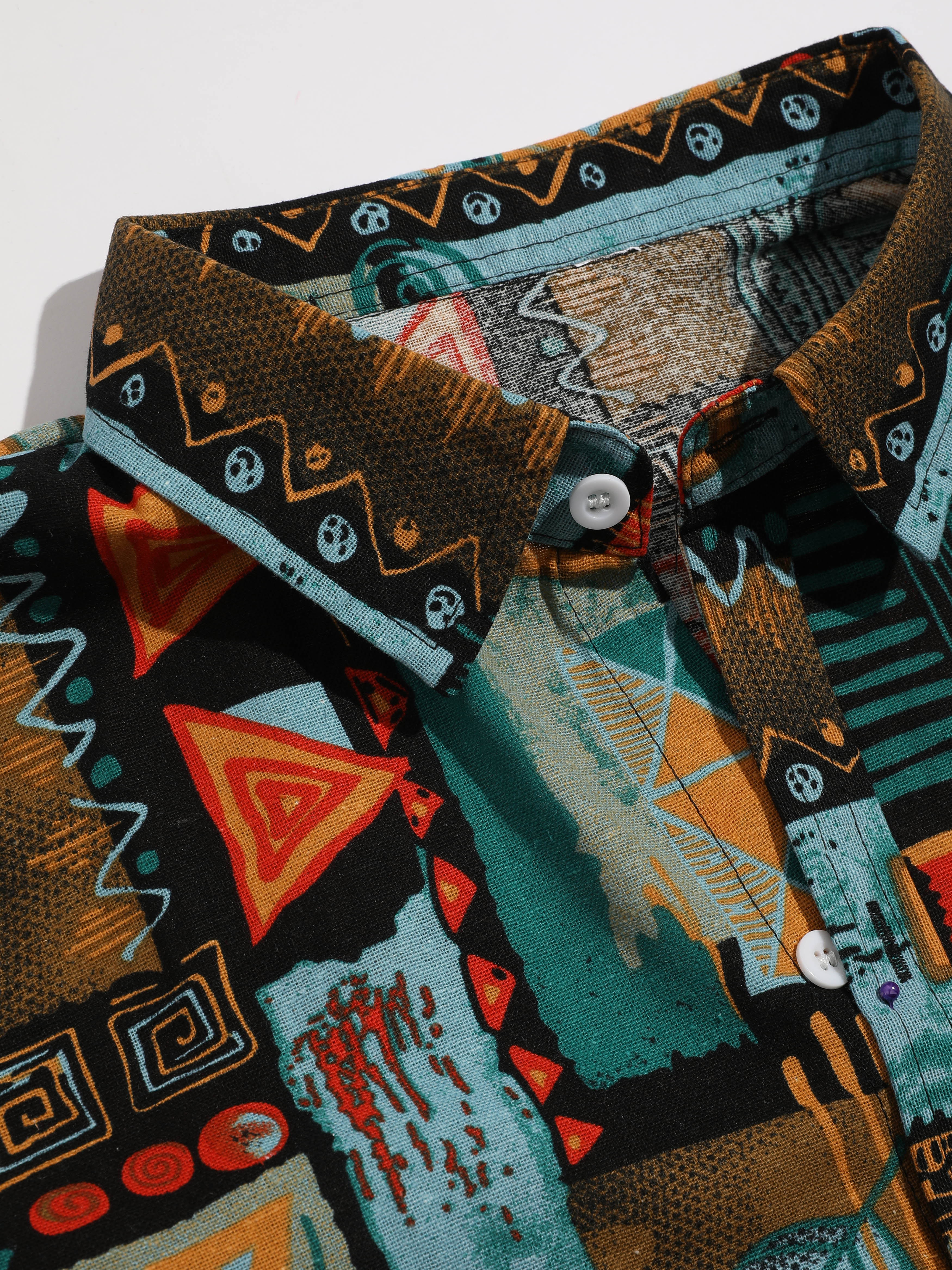 Ailbe® | Tribal Geometry Print Button Up Shirt - Image 3