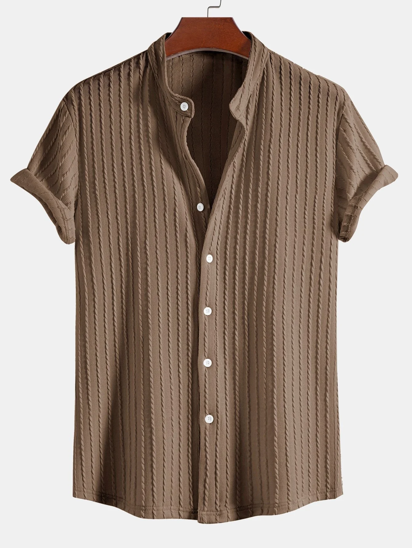Akira® | Muscle Fit Stand Collar Knitted Ribbed Shirt - Image 2