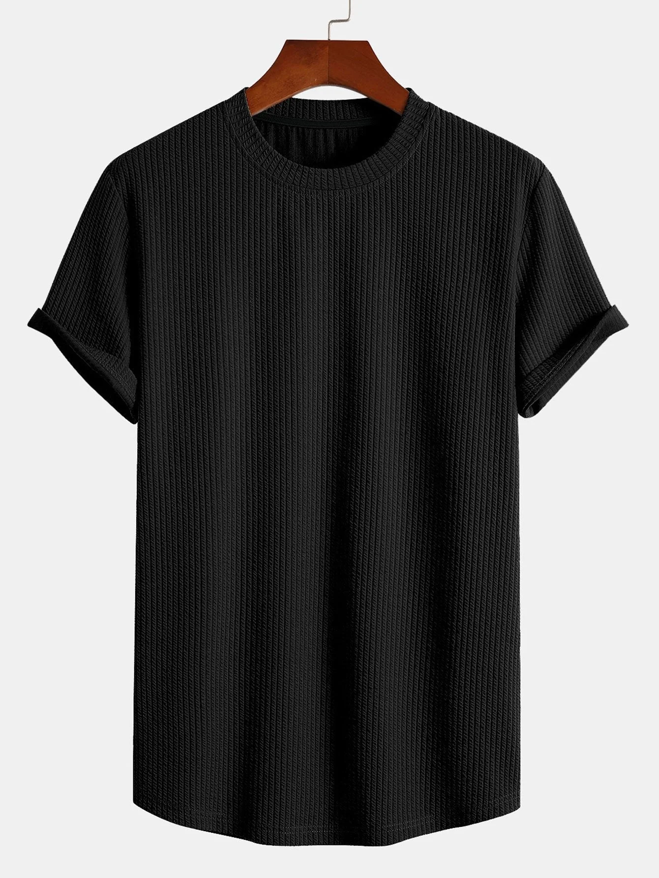 Albano® | Muscle Fit Ribbed Arc Hem T-Shirt - Image 2