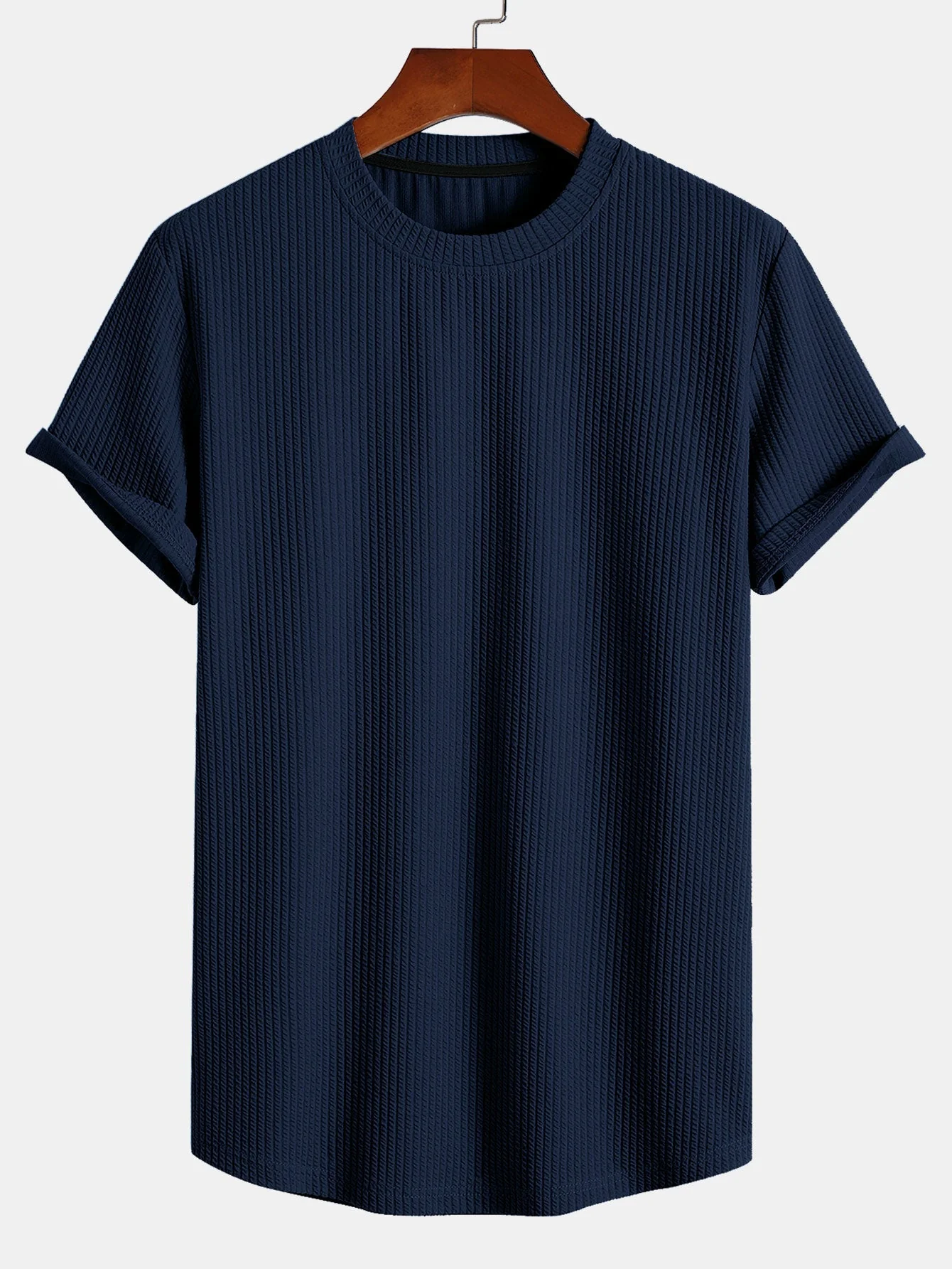 Albano® | Muscle Fit Ribbed Arc Hem T-Shirt - Image 7