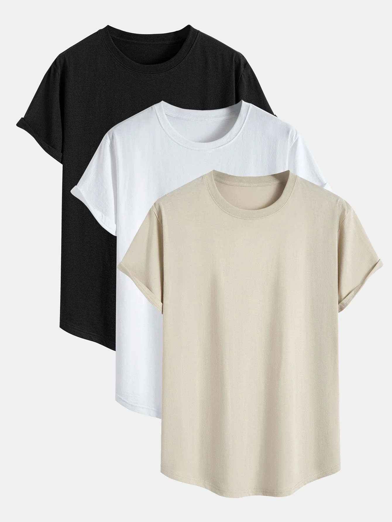 Albert® | 3 Pieces Basic Cotton Arc Hem T-Shirts
