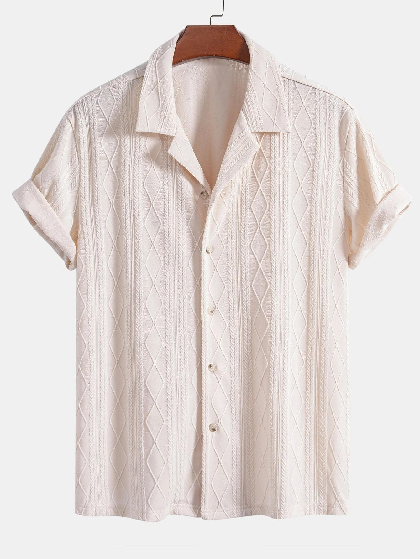 Albrecht® | Knitted Geometric Rhombus Jacquard Cuban Shirt - Image 3