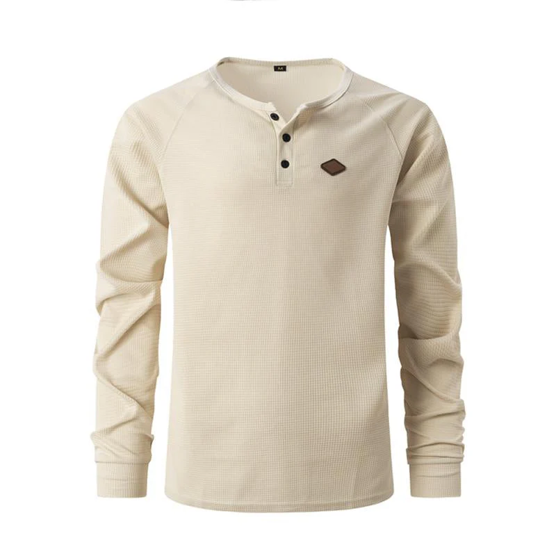 Alceo® | Men's Casual Waffle Henley Collar Raglan Long Sleeve T-Shirt 51518862Y - Image 4