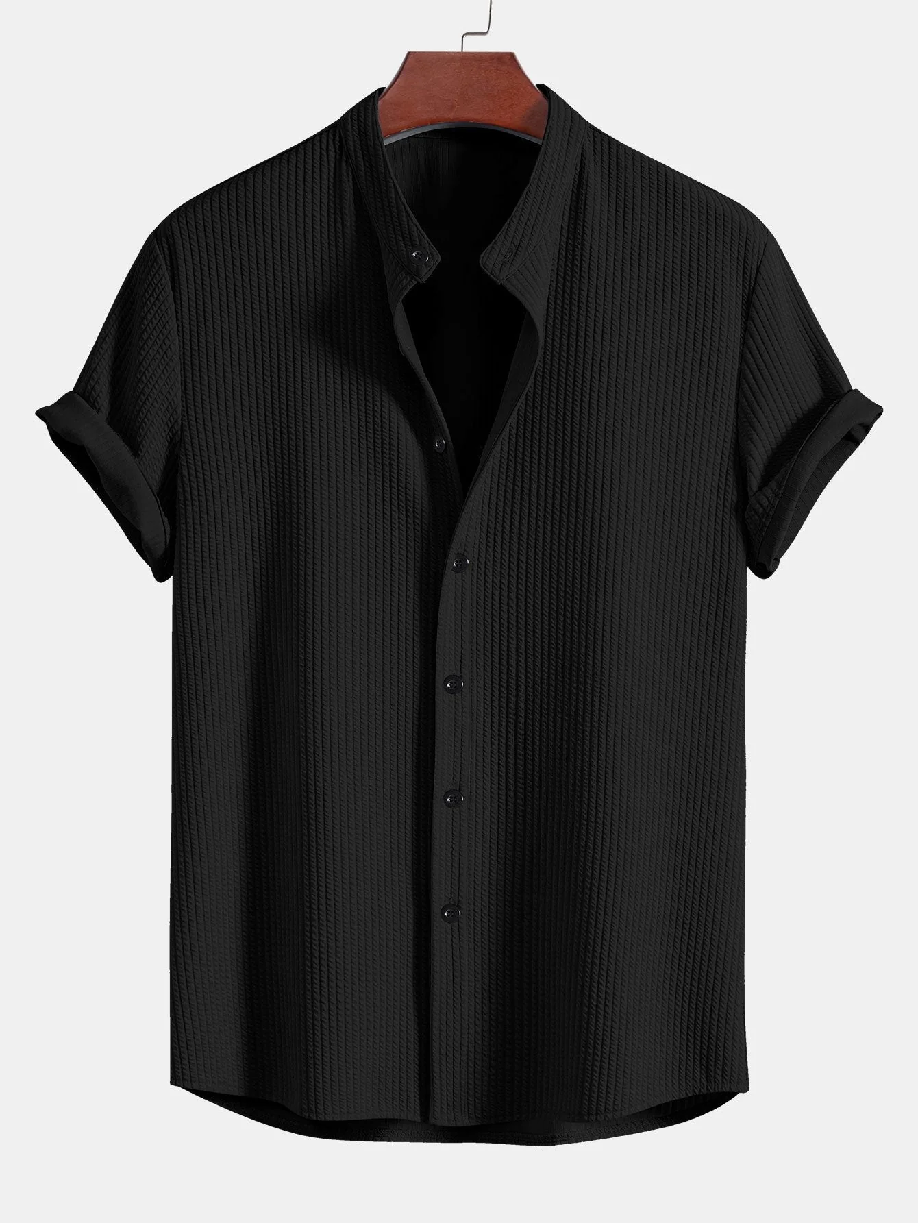 Alceo® | Muscle Fit Ribbed Stand Collar Shirt - Image 2