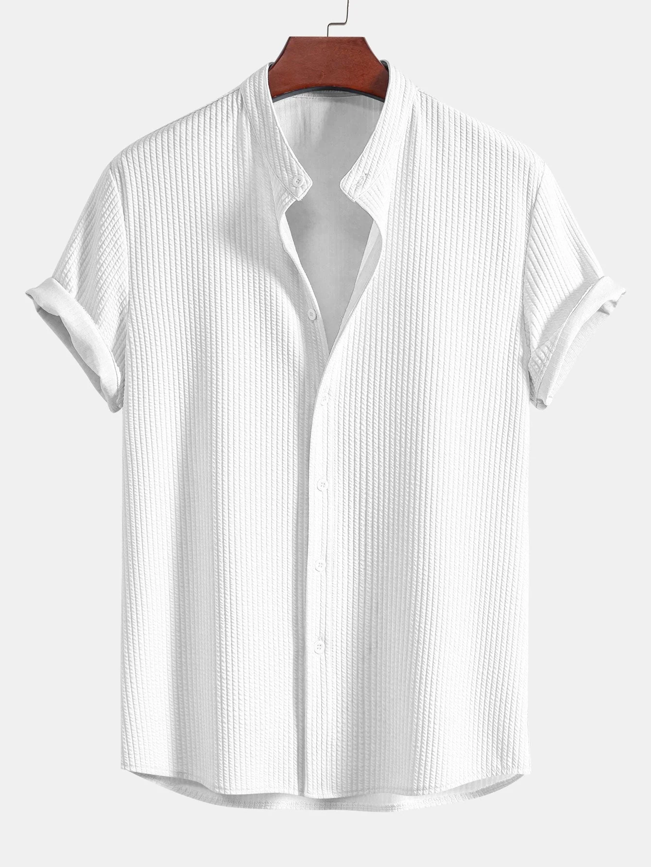 Alceo® | Muscle Fit Ribbed Stand Collar Shirt - Image 3