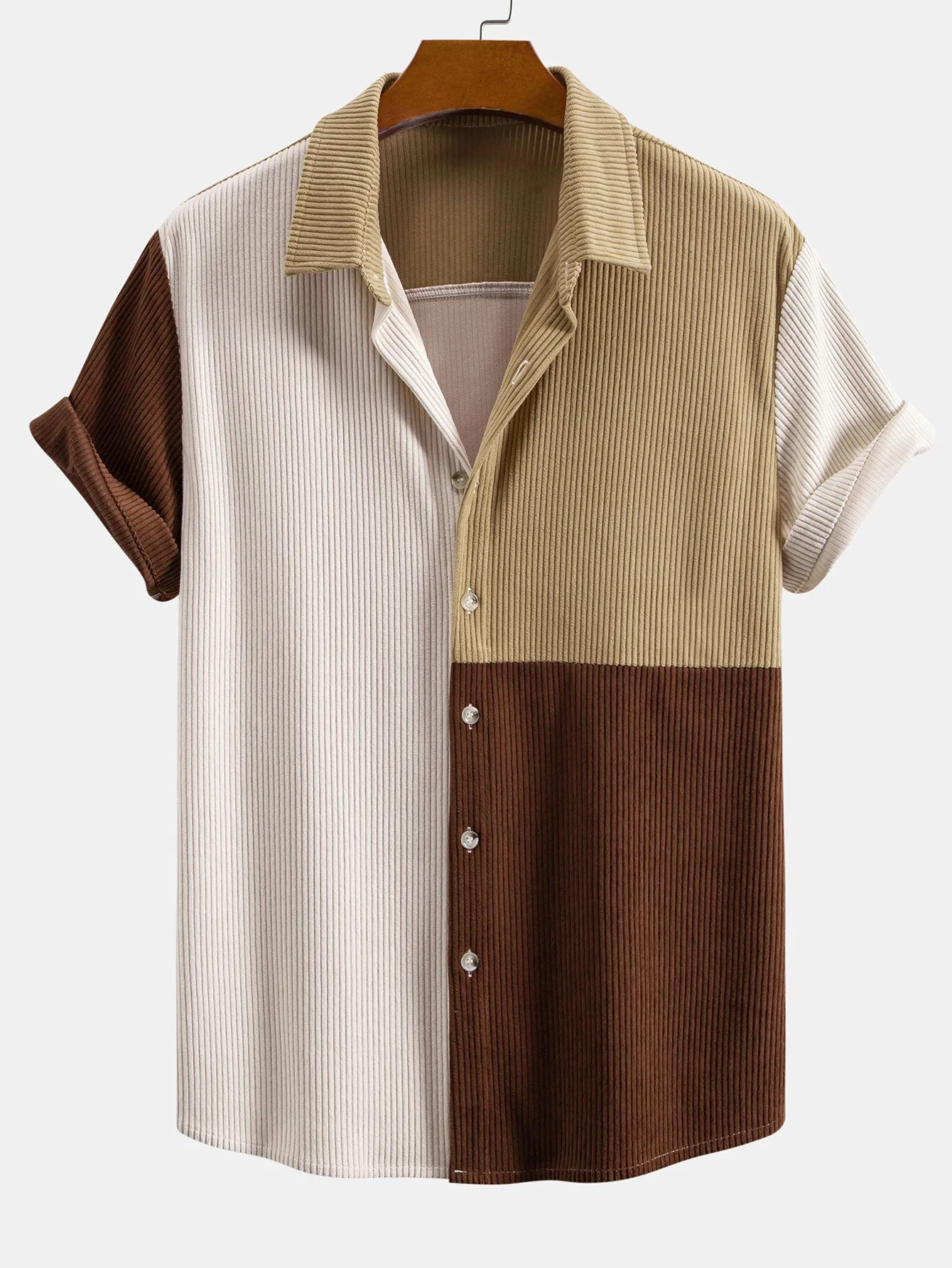 Aldus® | Colorblock Button Up Corduroy Shirt