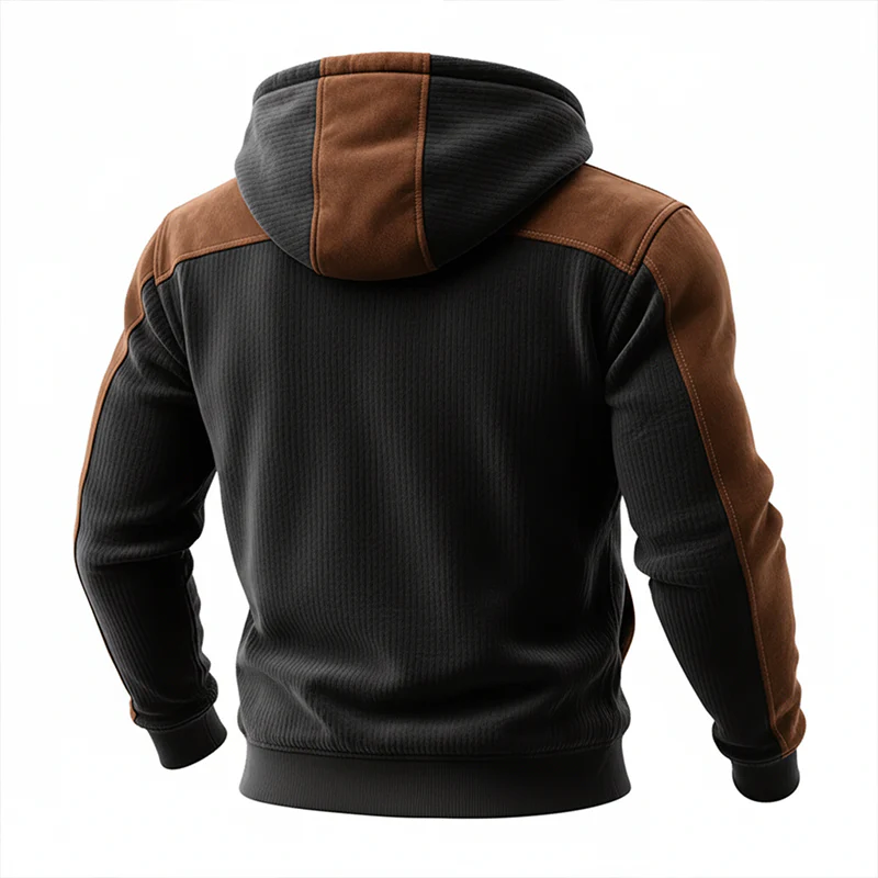 Alec® | Men's Retro Contrast Faux Suede Polar Fleece Half-Zip Pullover Hoodie MTA0976J9X - Image 4