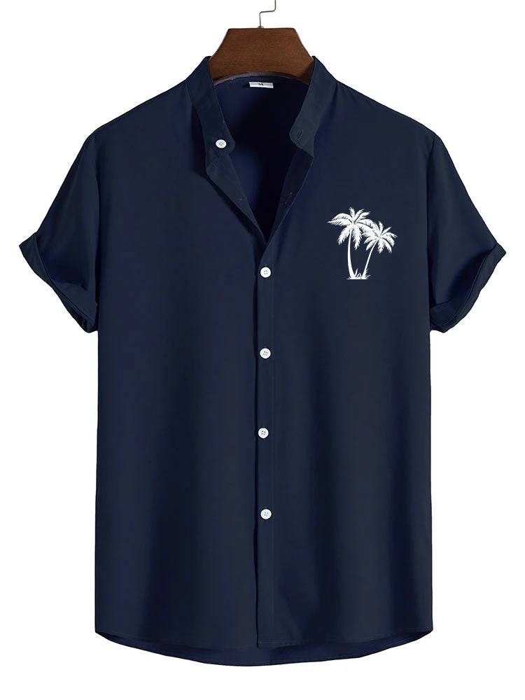 Alek® | Palm Tree Print Stand Collar Shirt - Image 3