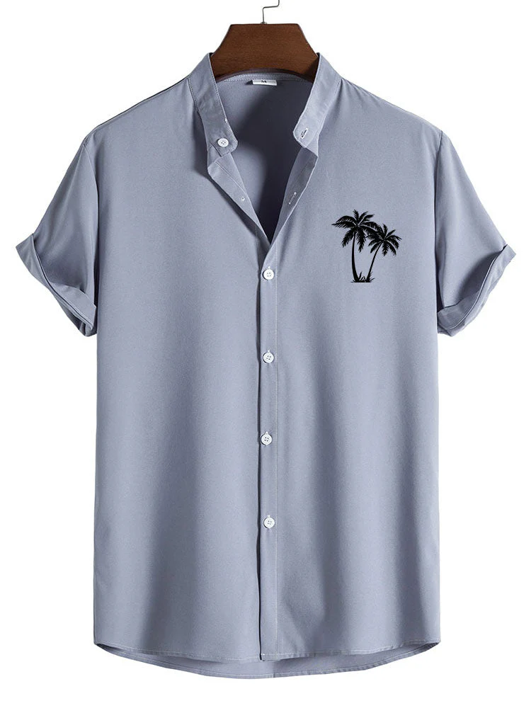 Alek® | Palm Tree Print Stand Collar Shirt - Image 6