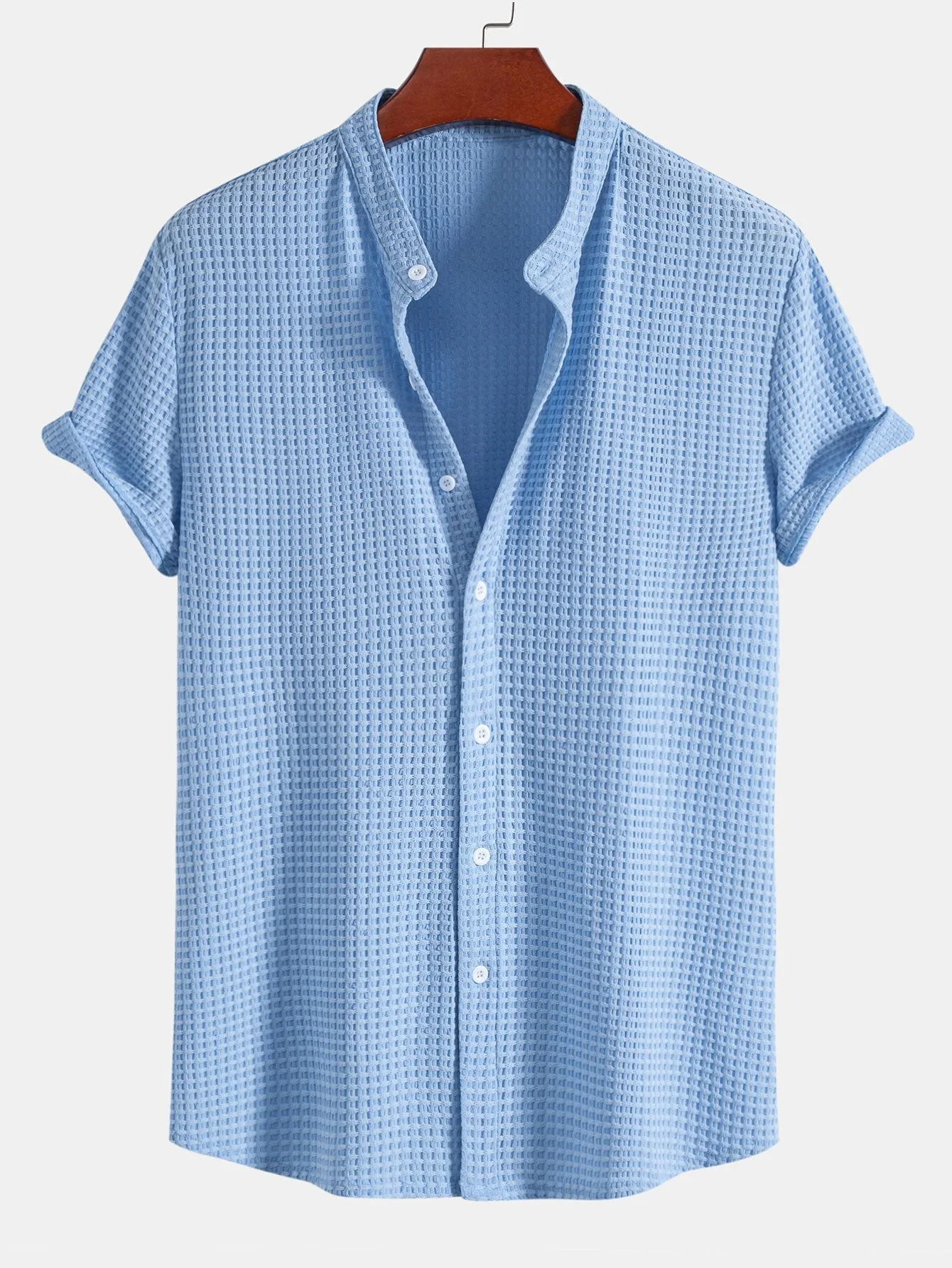Aleko® | Muscle Fit Waffle Texture Stand Collar Shirt