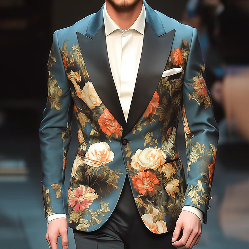 Alex | Men'S Retro Large Flower Printed Single Breasted Casual Blazer - Image 2