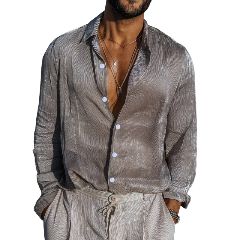Alexander | Men'S Casual Breathable Cotton Blended Ribbed Lapel Loose Long-Sleeved Shirt