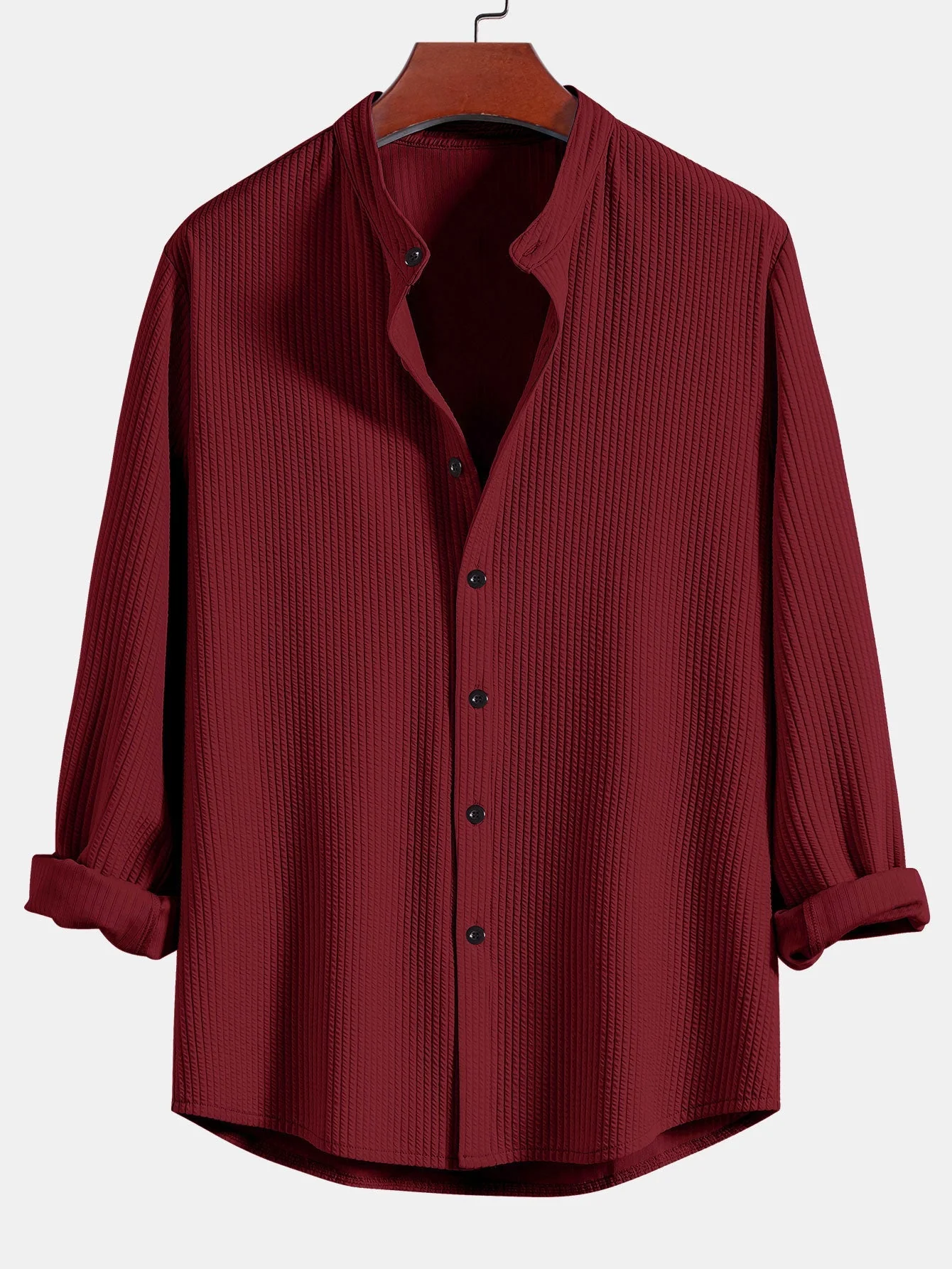 Alexandre® | Long Sleeve Muscle Fit Ribbed Stand Collar Shirt - Image 11