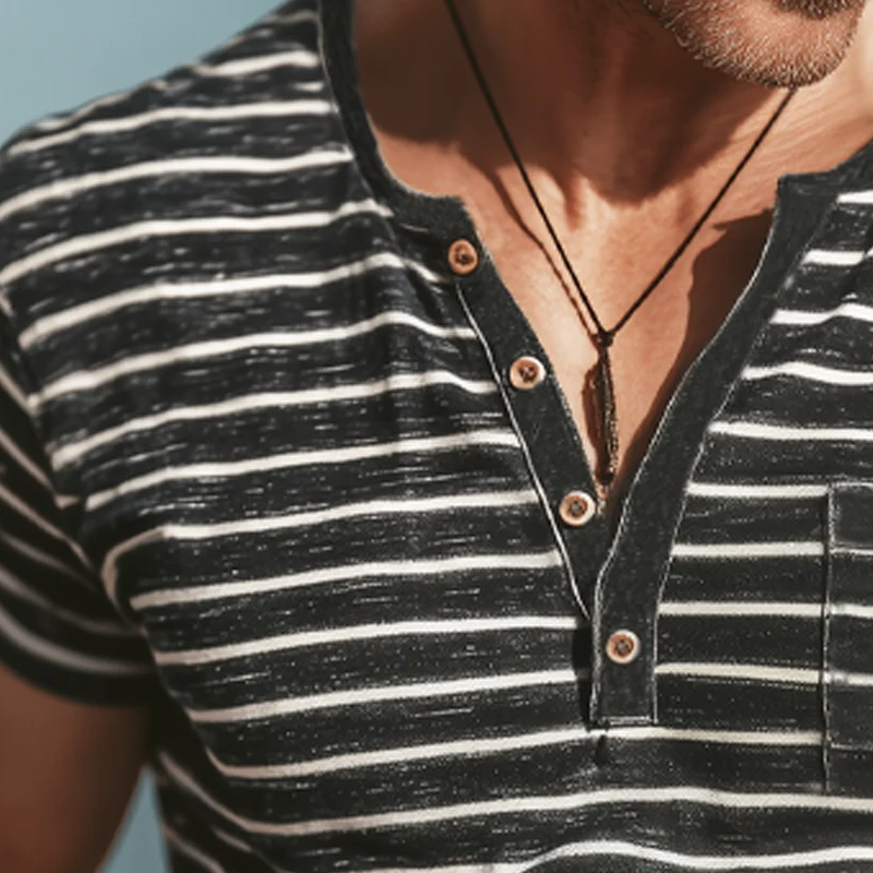 Alfred | Men'S Business Classic Striped Henley Collar Short Sleeve T-Shirt - Image 4