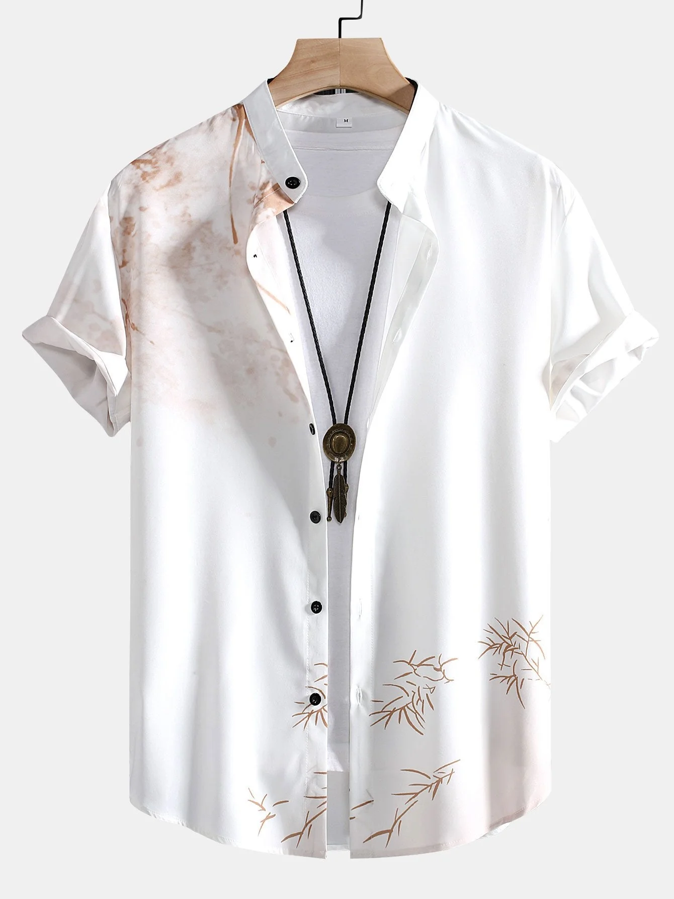 Algie® | Traditional Oriental Ink Painting Print Stand Collar Shirt - Image 3
