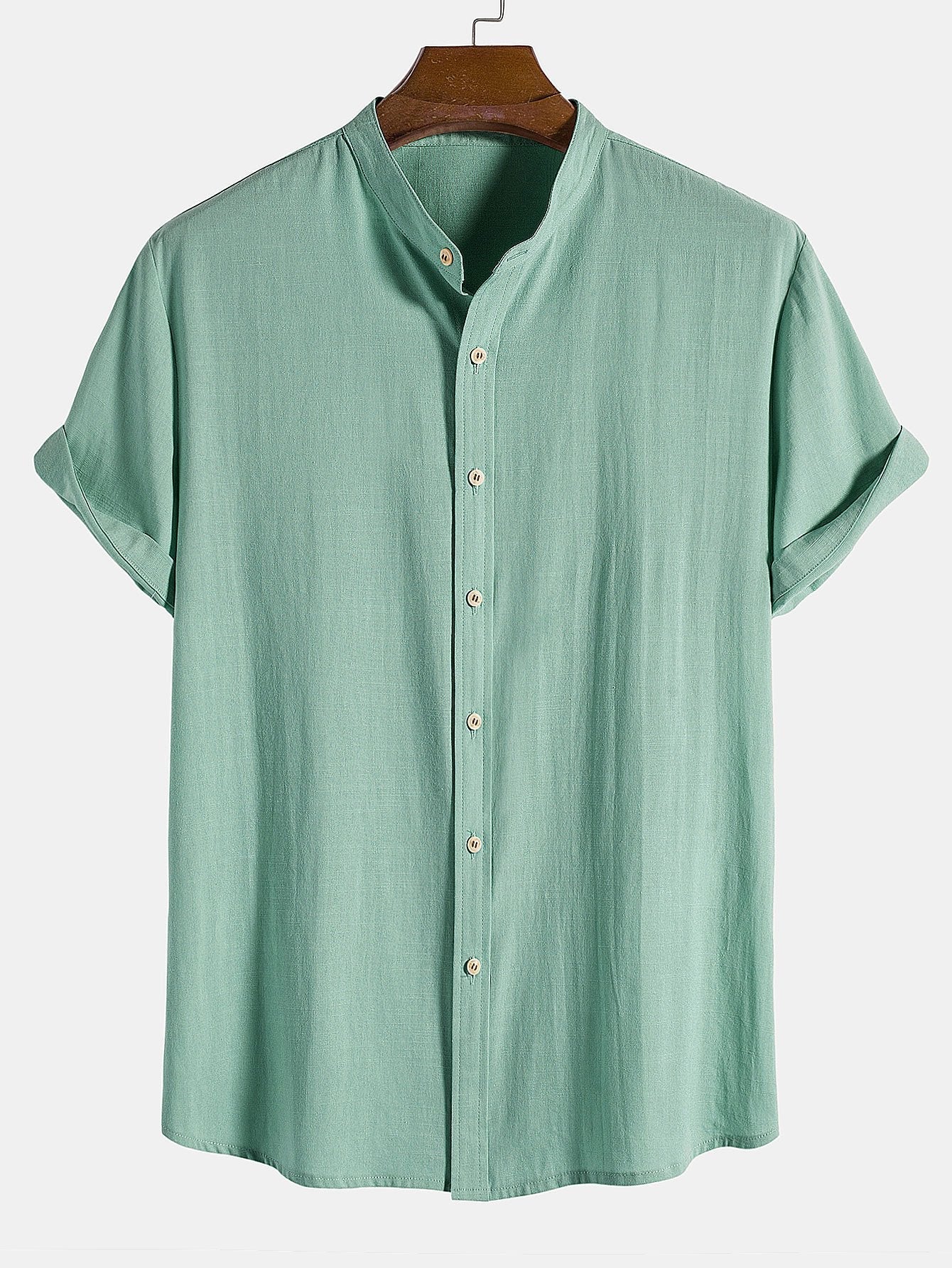Altiok® | Linen Look Cotton Blend Stand Collar Shirt - Image 3