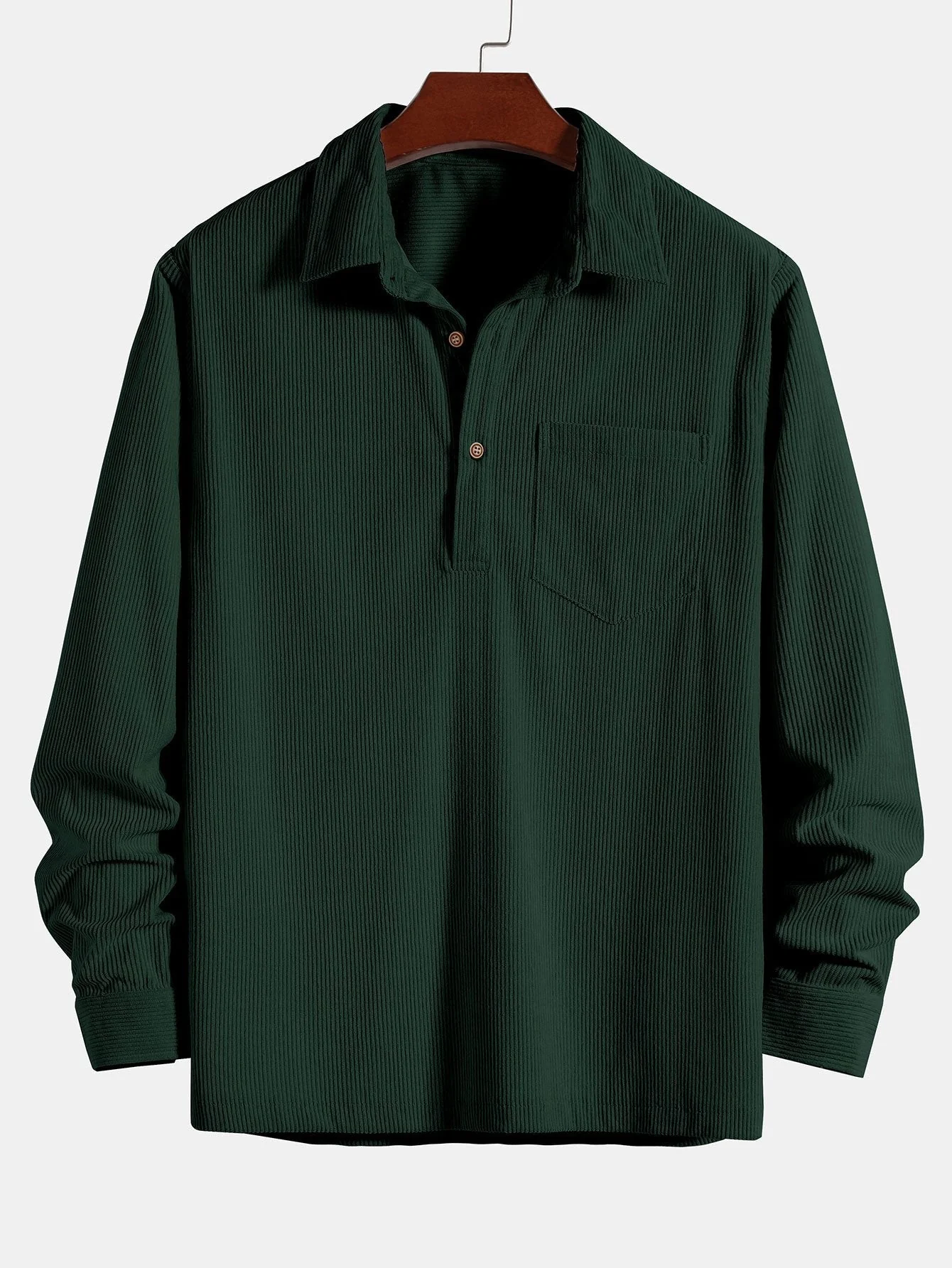 Amyas® | Long Sleeve Polo Neck Corduroy Shirt - Image 2