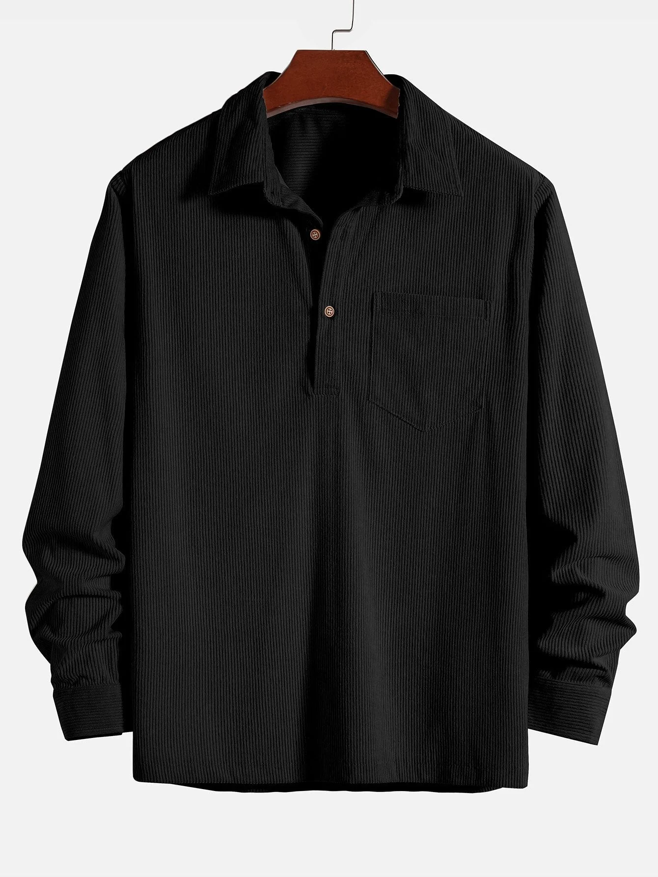 Amyas® | Long Sleeve Polo Neck Corduroy Shirt - Image 3