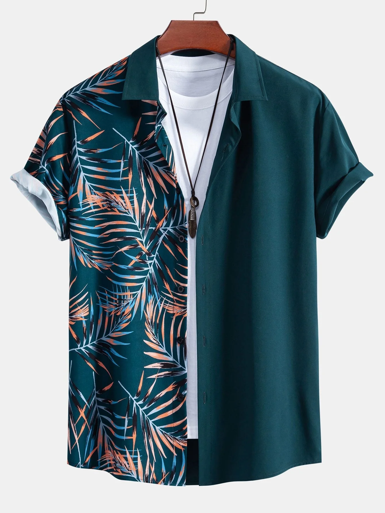 Anacleto® | Leaf Patchwork Print Button Up Shirt