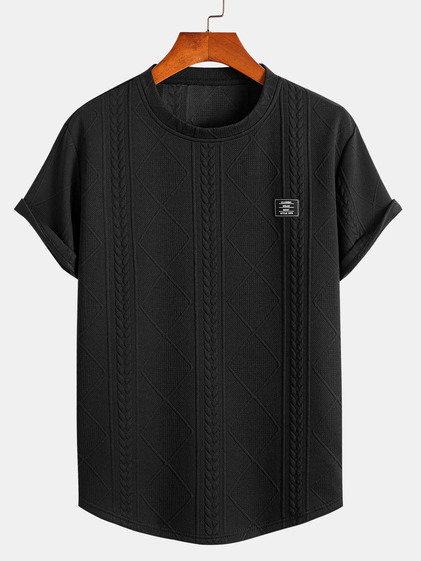 Andrés® | Short Sleeve Geometric Jacquard Arc Hem T-Shirt & Drawstring Corduroy Cargo Jogger Pants - Image 6