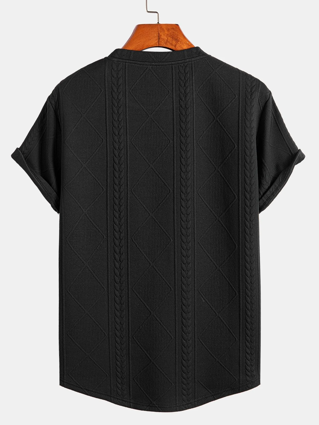 Andrés® | Short Sleeve Geometric Jacquard Arc Hem T-Shirt & Drawstring Corduroy Cargo Jogger Pants - Image 7